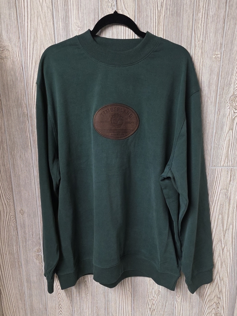 Timberland Leather Badge Crewneck Forest Green Sweatshirt Mens Size XXL NWT
